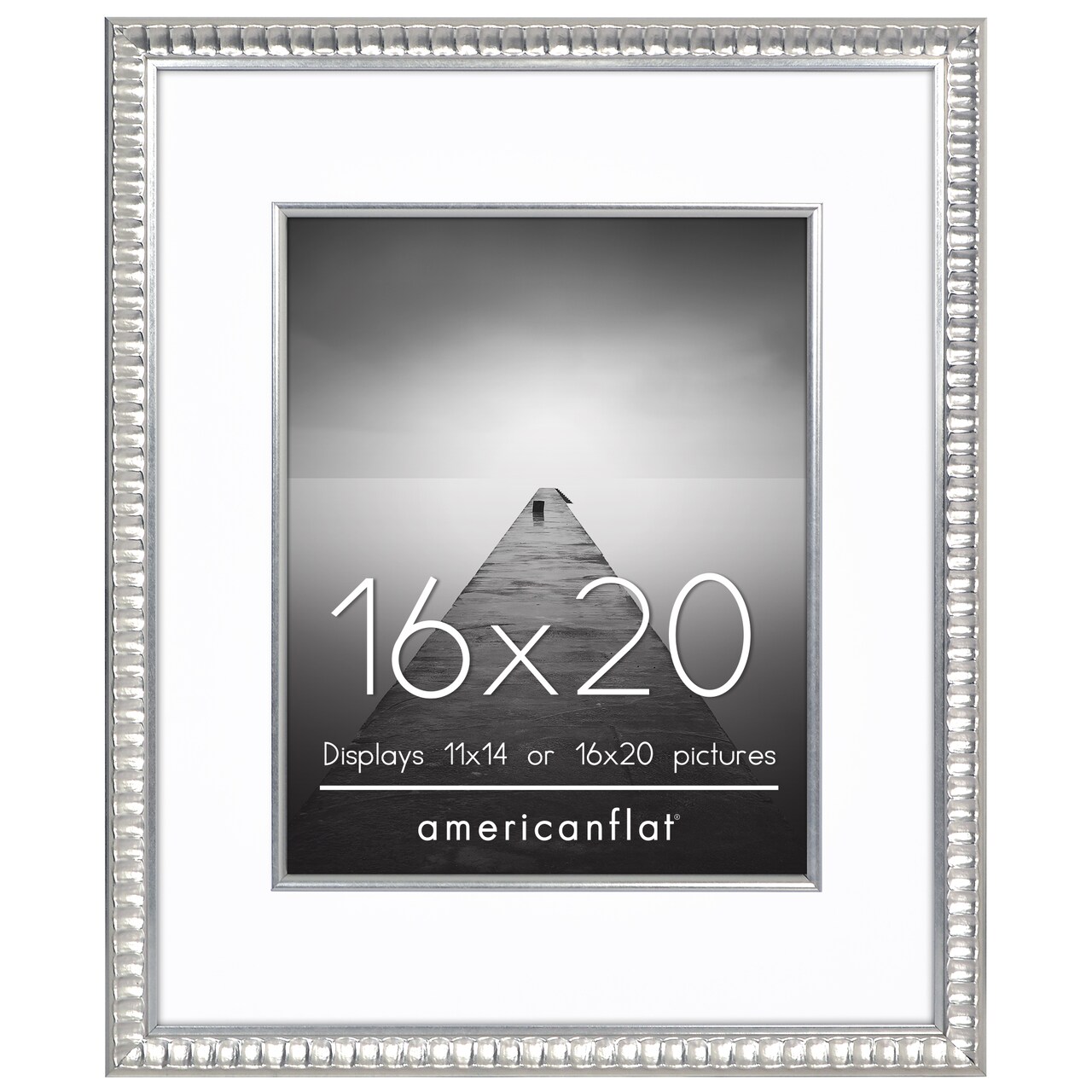 Americanflat 16x20 Picture Frame with Decorative Inner Mat Accent - Use as 11x14 photo frame with the Mat or as 16x20 frame without the Mat - Statement Frame with Polished Plexiglass